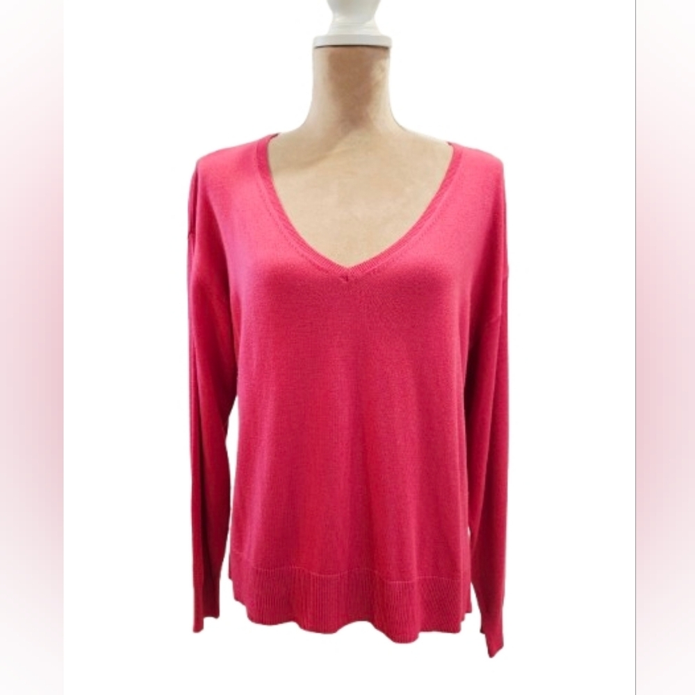 Ann Taylor Pink V Neck Sweater Side Slit Lightweight Pullover M
